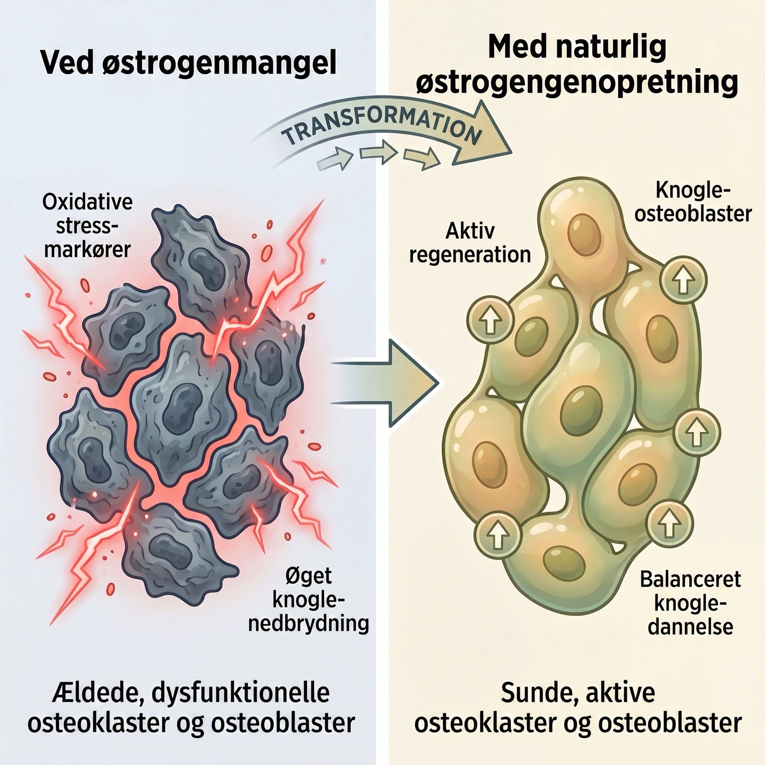 Oestrogen deficiency versus natural oestrogen restoration at the cellular level