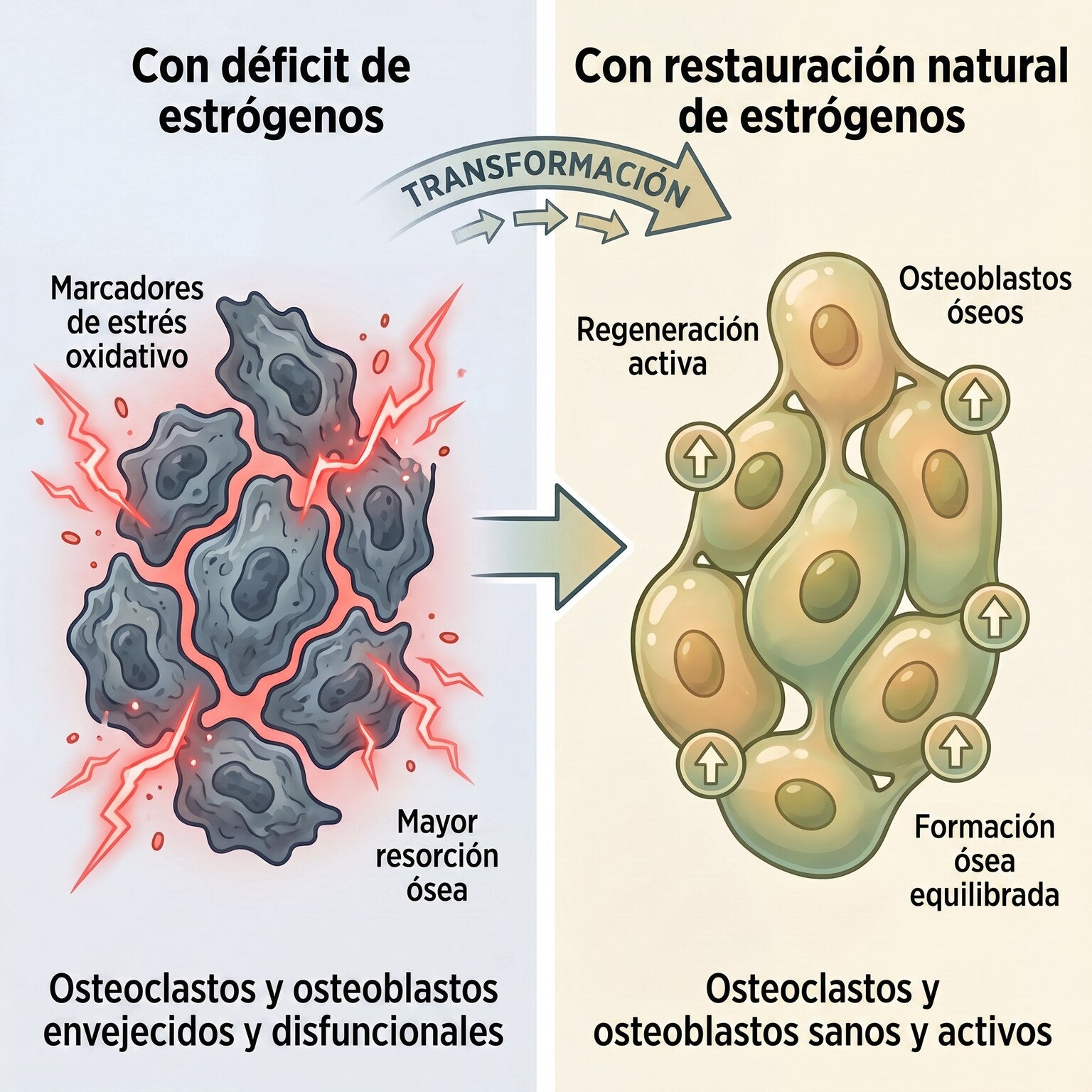Oestrogen deficiency versus natural oestrogen restoration at the cellular level