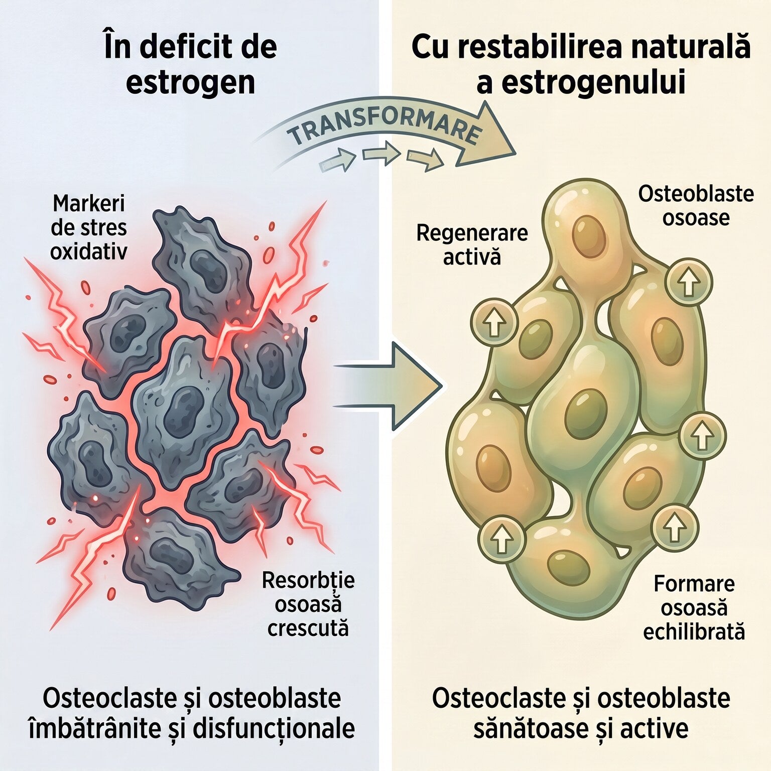 Oestrogen deficiency versus natural oestrogen restoration at the cellular level