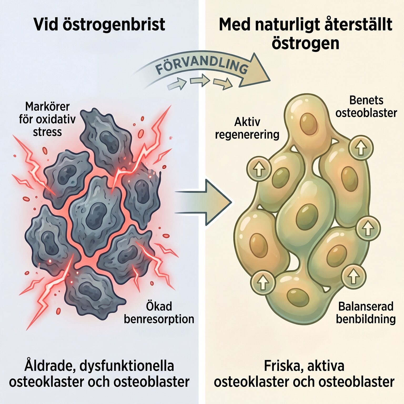 Oestrogen deficiency versus natural oestrogen restoration at the cellular level