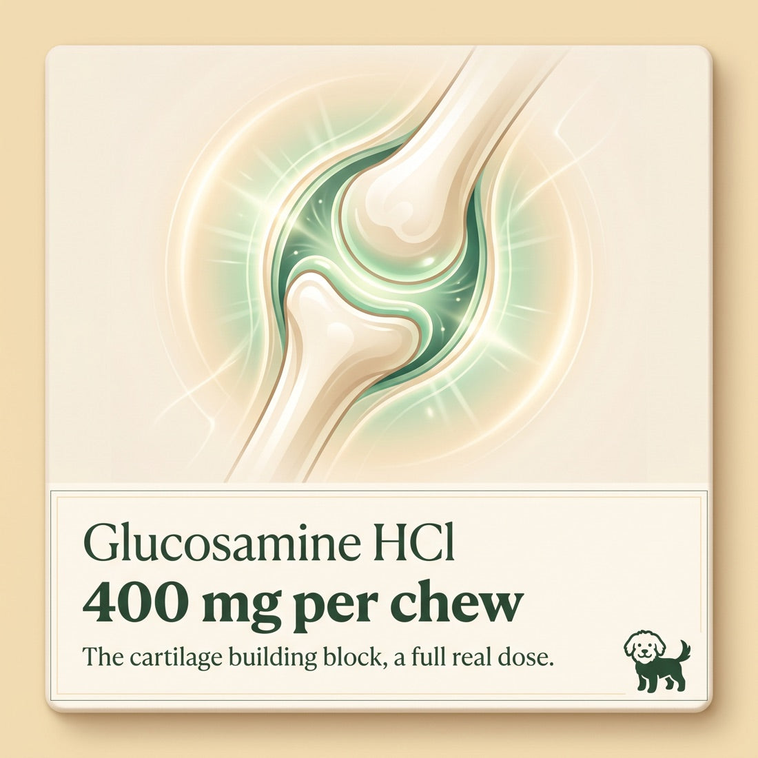 Glucosamine HCl, 400mg per chew, the cartilage building block