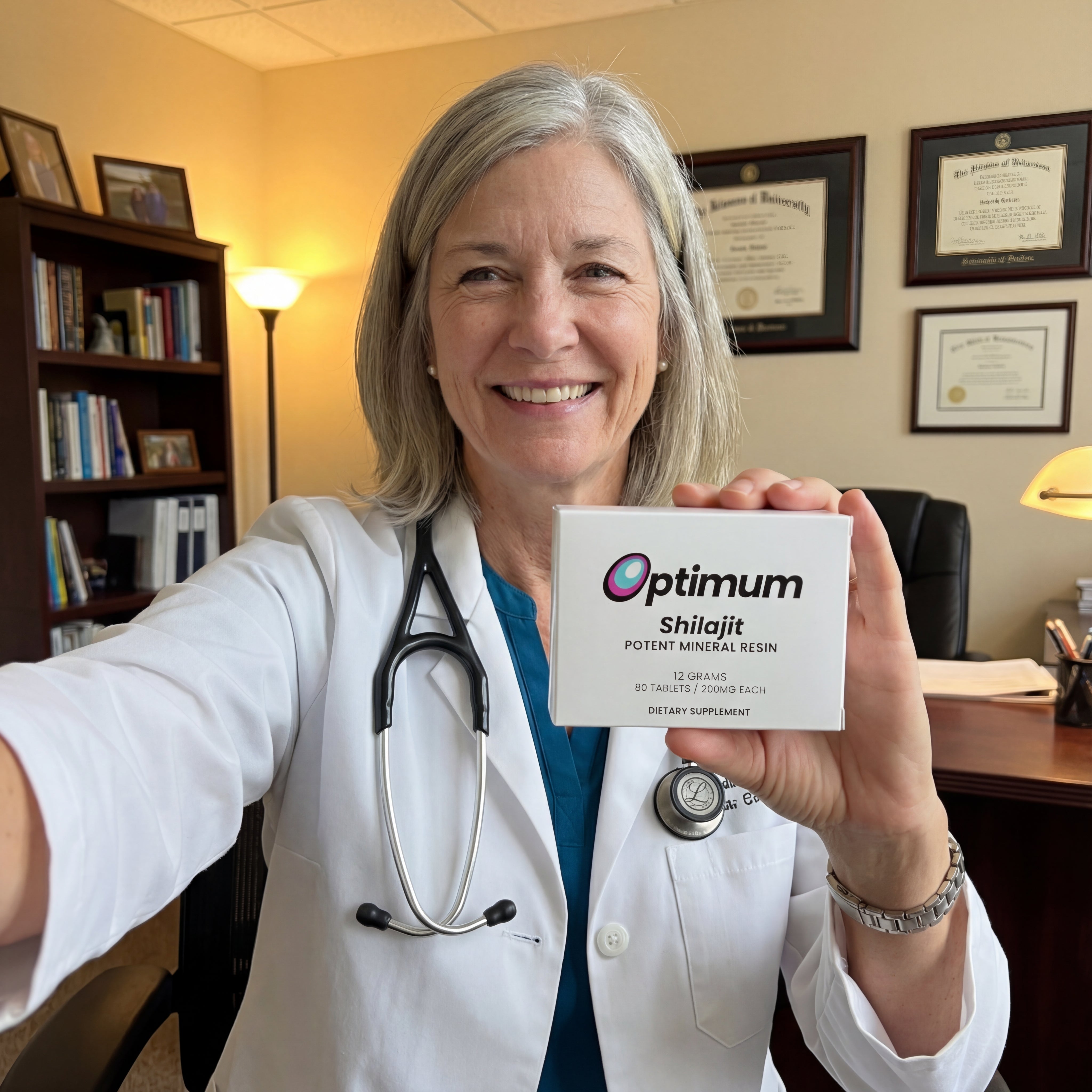 Dr. Jennifer Norton holding the Optimum Shilajit box