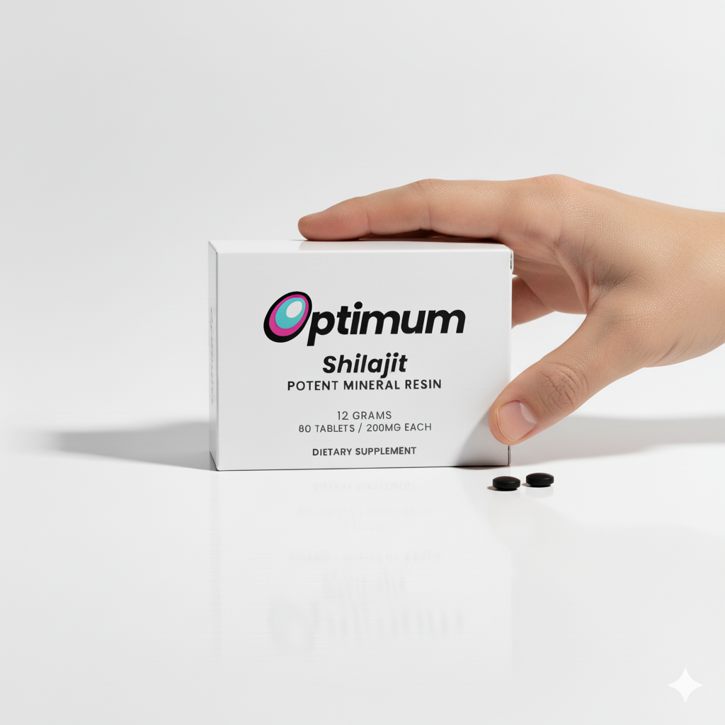 The Optimum Shilajit box, purified resin in tablet form