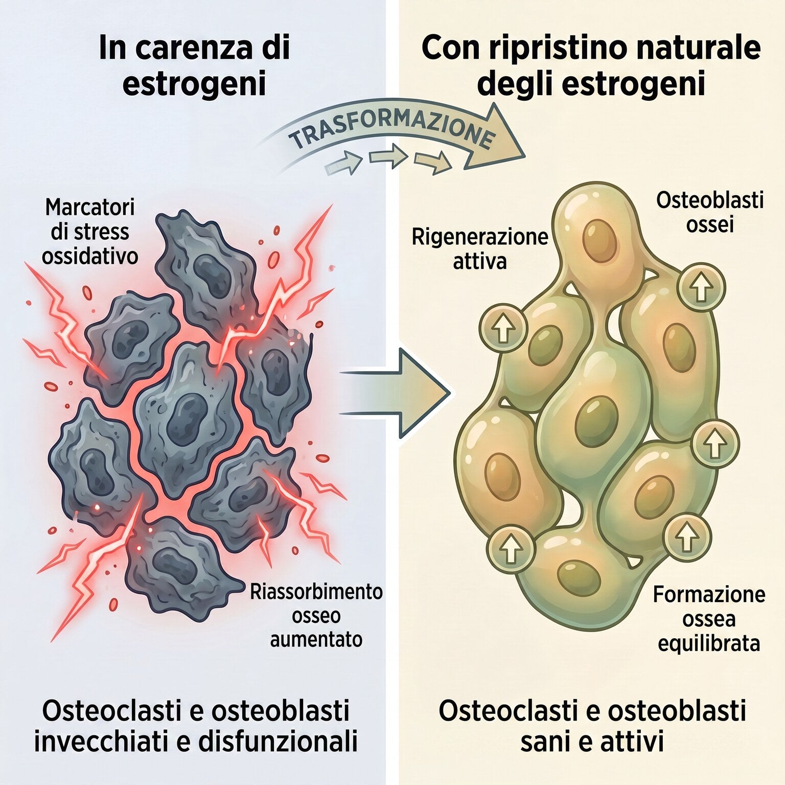 Oestrogen deficiency versus natural oestrogen restoration at the cellular level