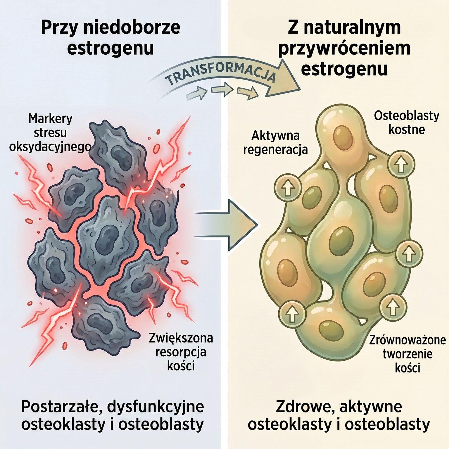 Oestrogen deficiency versus natural oestrogen restoration at the cellular level