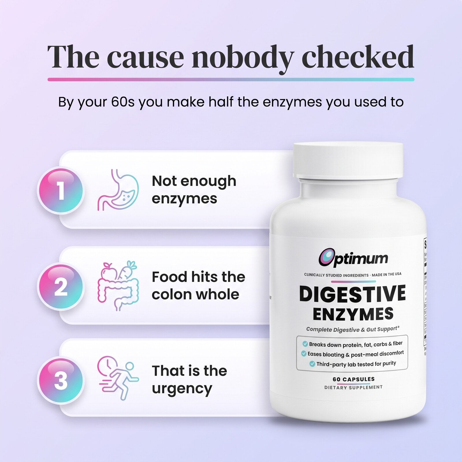 The real cause of digestive urgency, enzymes drop with age