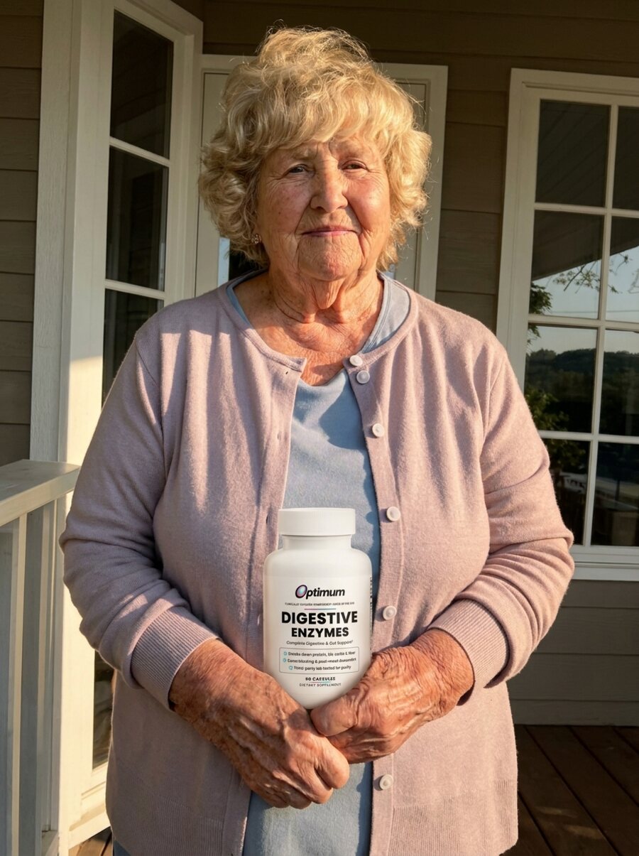 Diane R., verified Optimum customer holding the Optimum Digestive Enzymes bottle