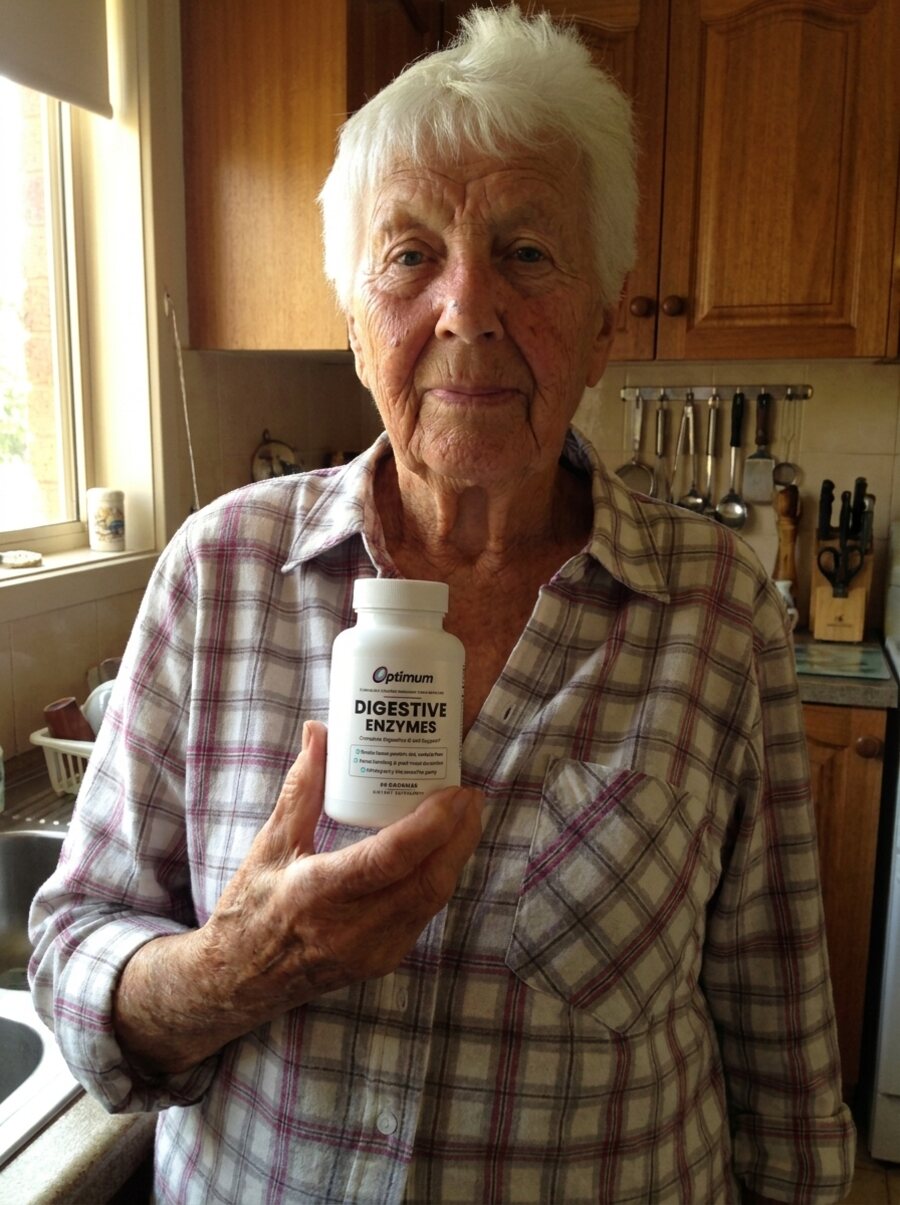 Gayle C., verified Optimum customer holding the Optimum Digestive Enzymes bottle