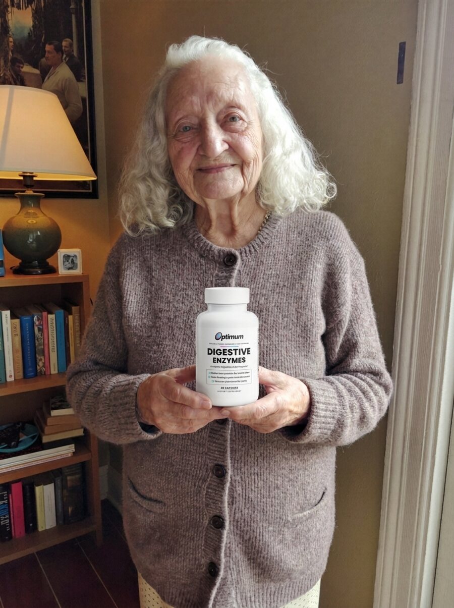 Maryann T., verified Optimum customer holding the Optimum Digestive Enzymes bottle