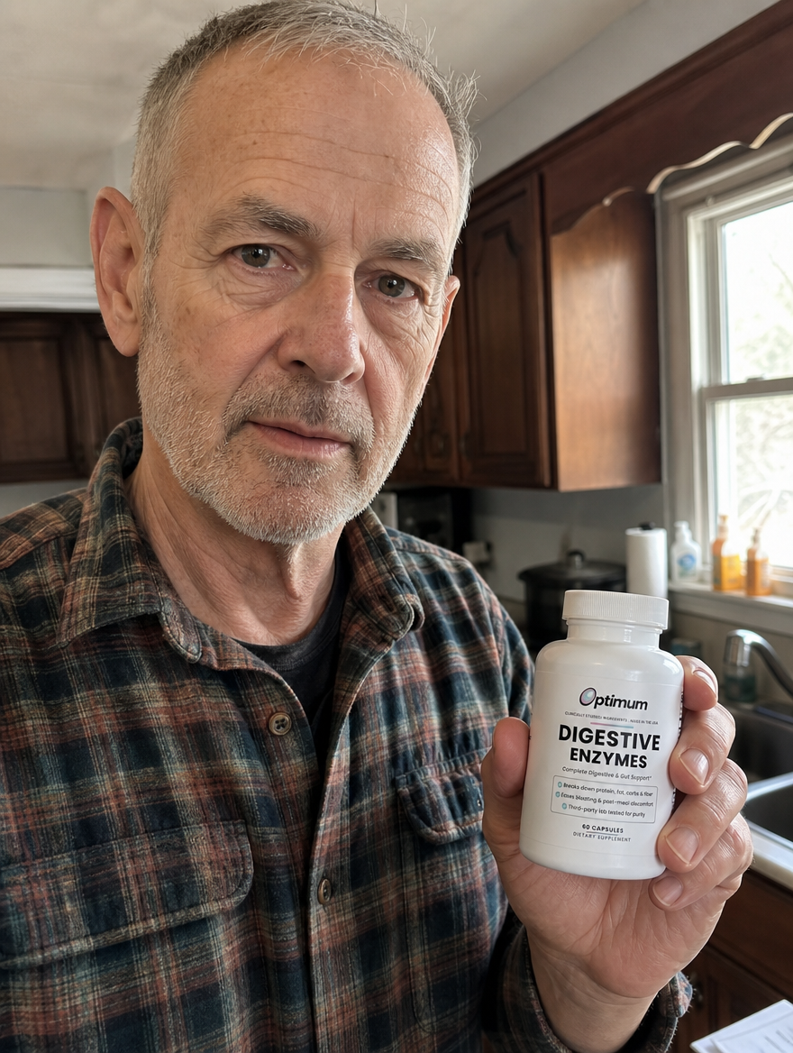 Frank D., verified Optimum customer holding the Optimum Digestive Enzymes bottle