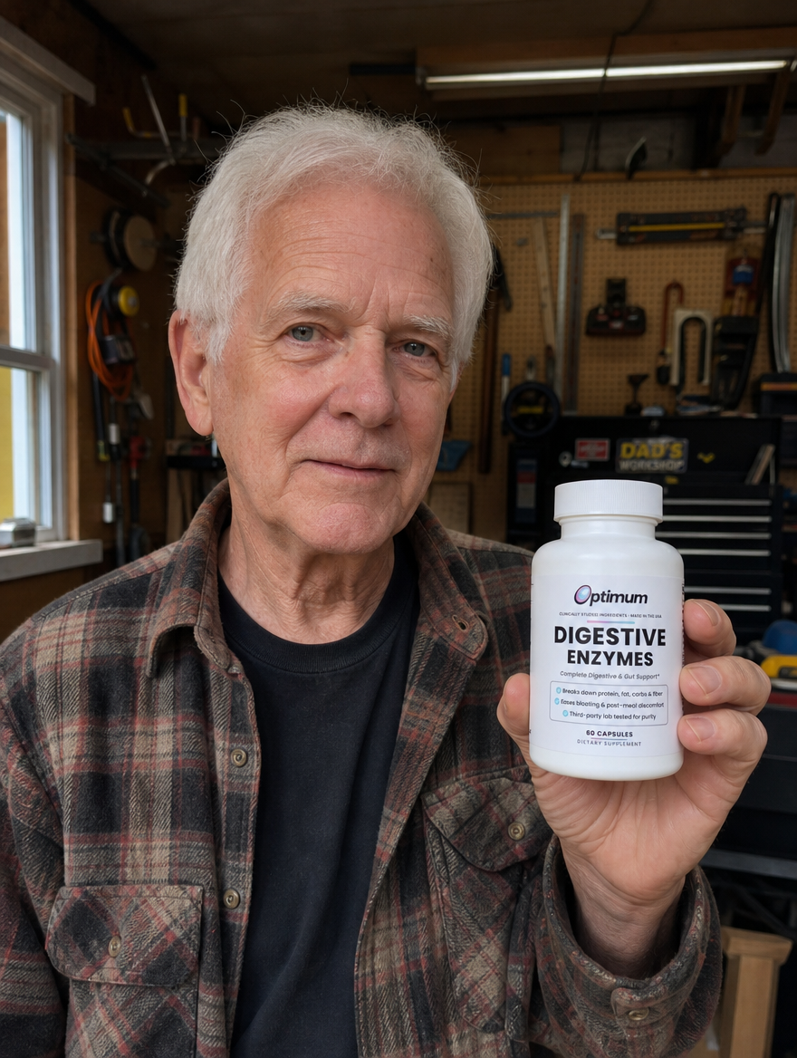 Ray C., verified Optimum customer holding the Optimum Digestive Enzymes bottle