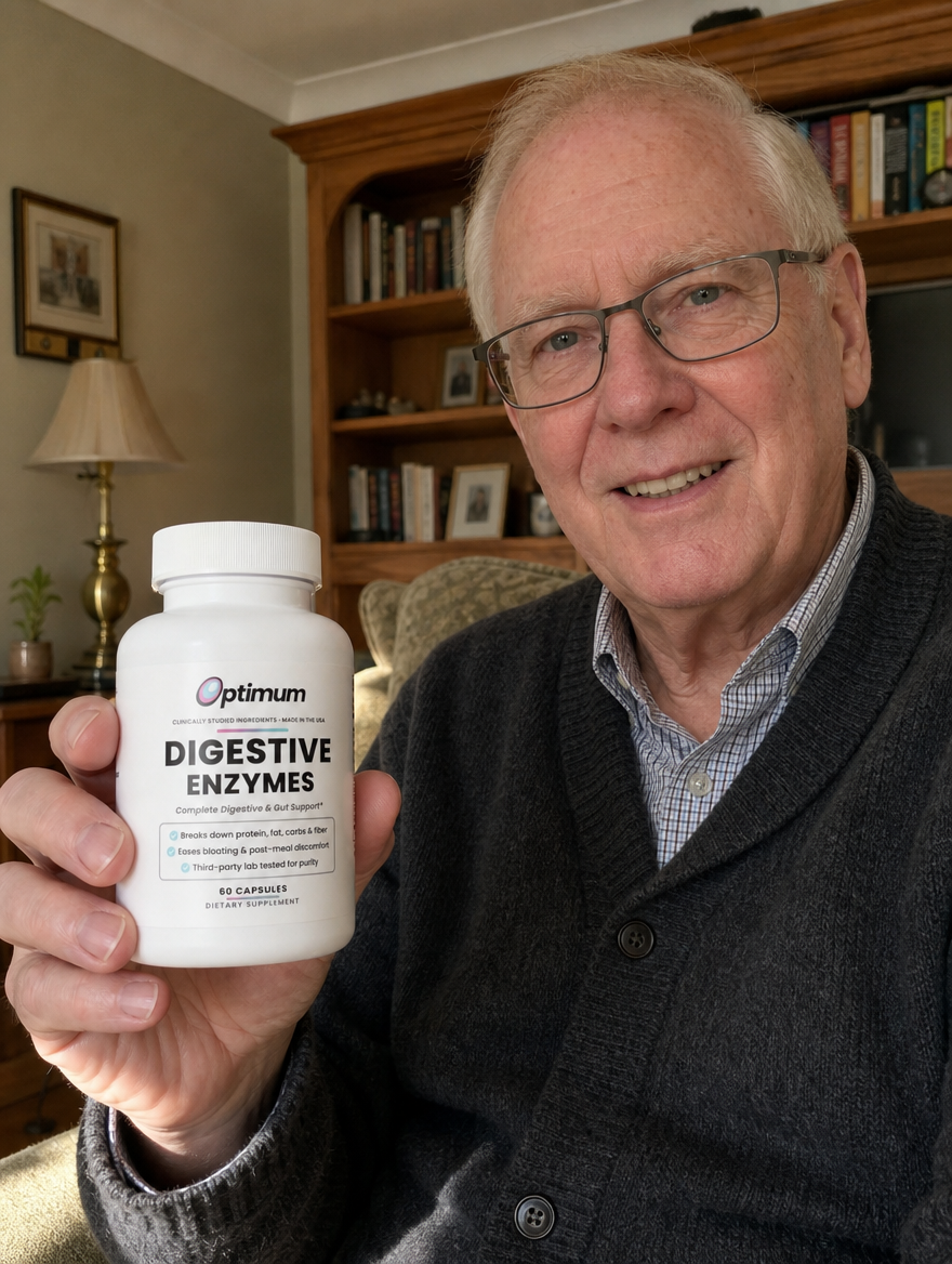 Wade T., verified Optimum customer holding the Optimum Digestive Enzymes bottle