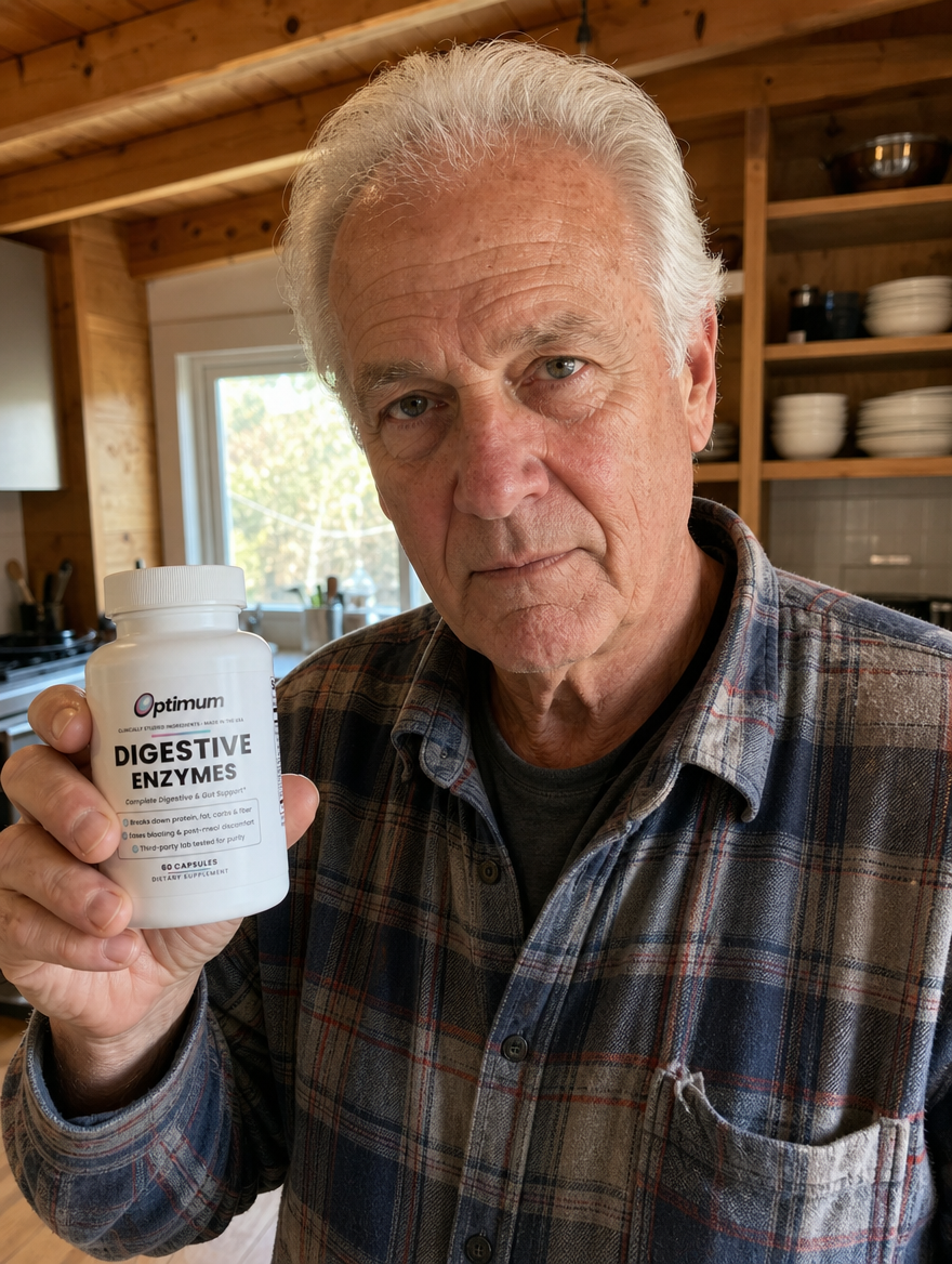 Roy W., verified Optimum customer holding the Optimum Digestive Enzymes bottle