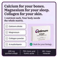 Calcium for your bones, magnesium for your sleep, collagen for your skin, 1 nutrient each, Optimum carries the whole matrix
