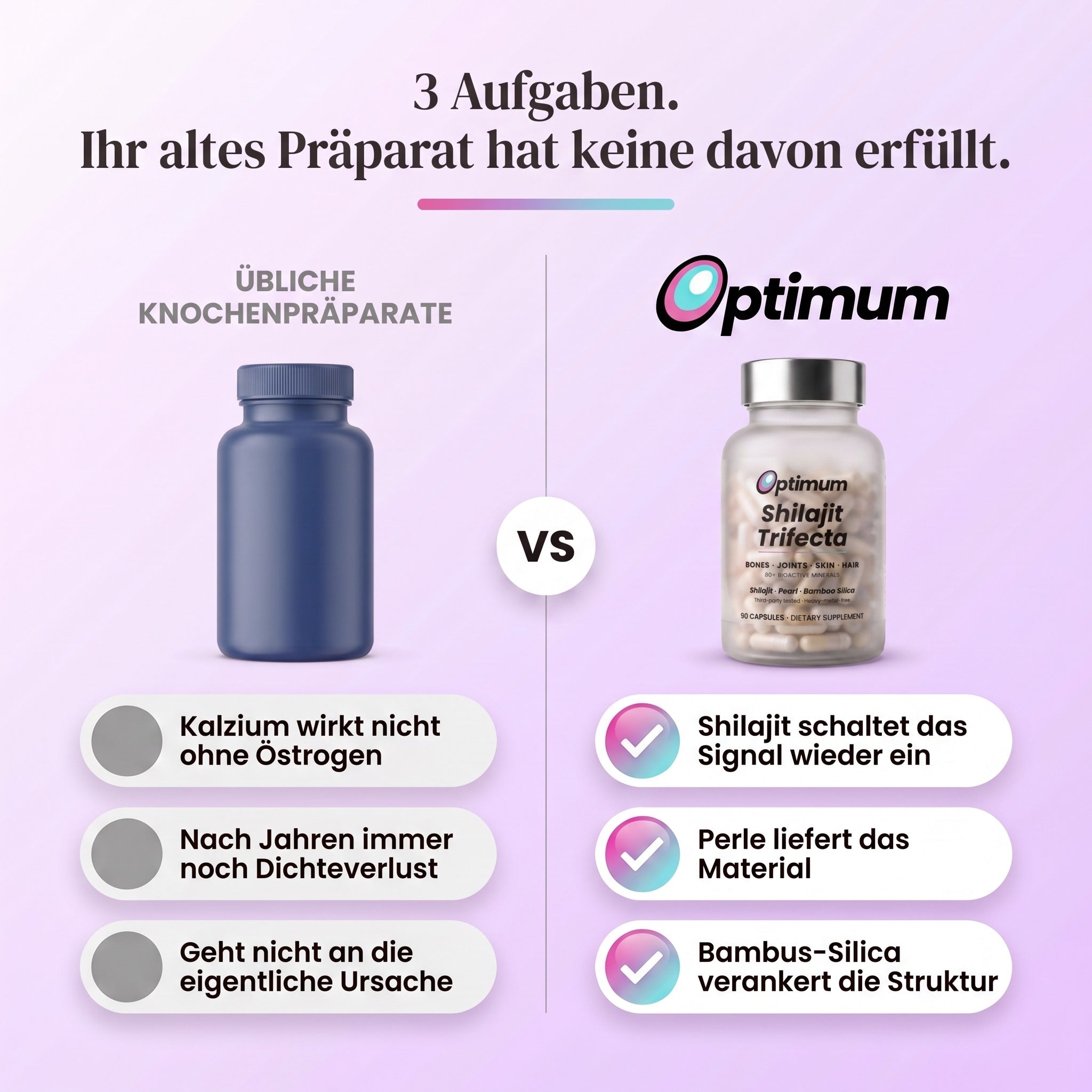 Bone Restore Trifecta im Vergleich zu ueblichen Knochenpraeparaten, 3 Aufgaben die Ihr altes Praeparat nicht erfuellt hat
