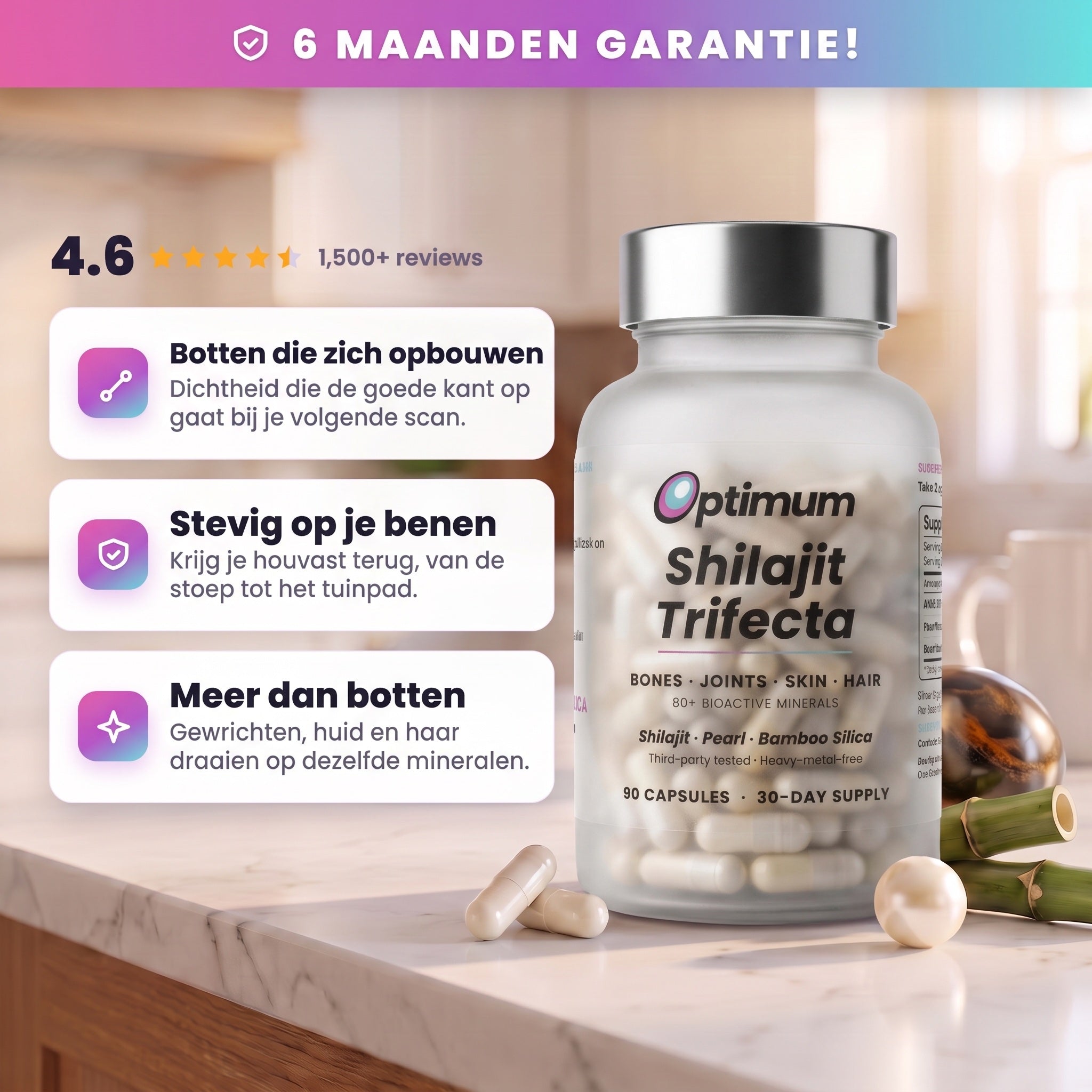 Optimum Shilajit Trifecta, 6 maanden garantie, beoordeeld met een 4,6 door ruim 1.500 vrouwen