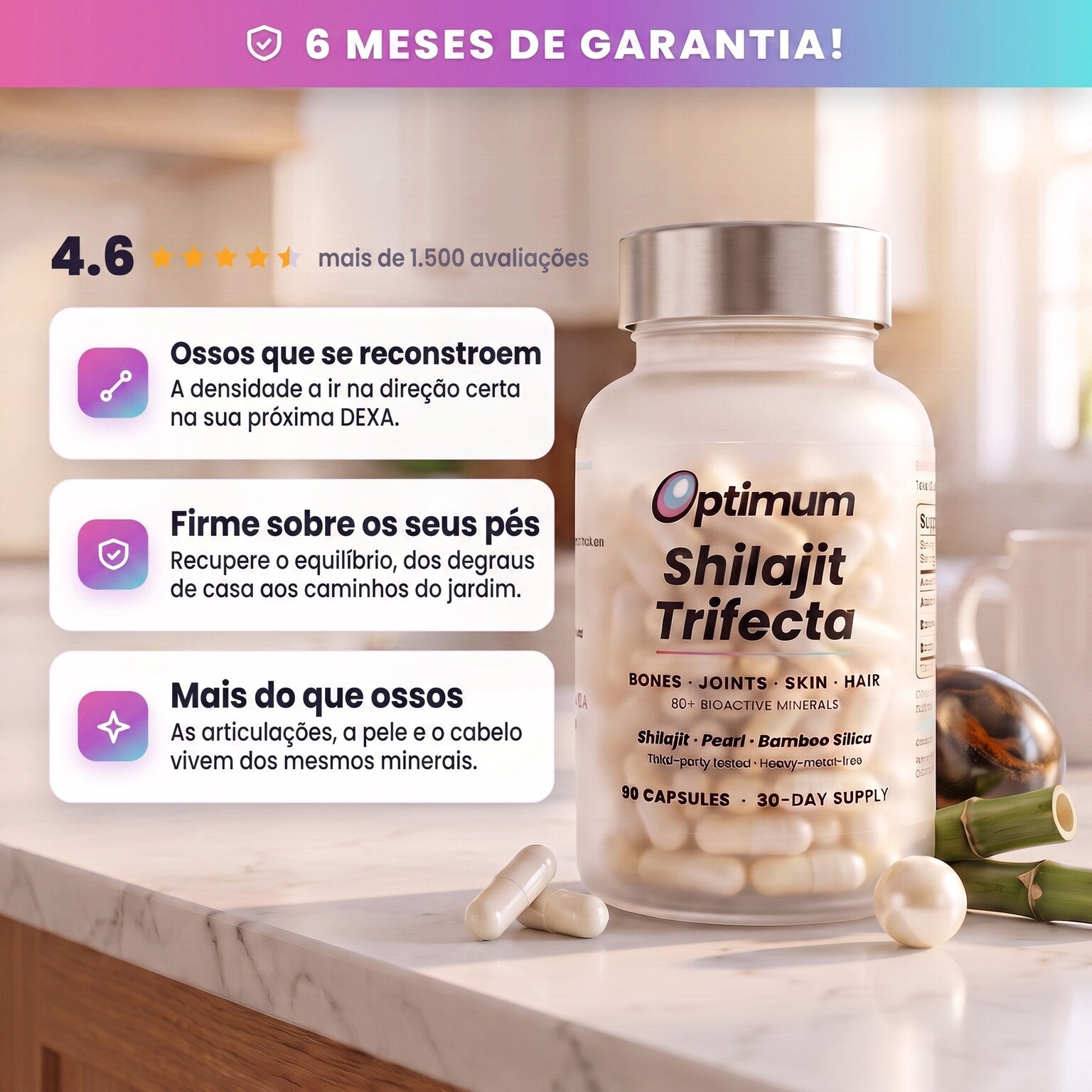 Optimum Shilajit Trifecta, 6 meses garantidos, avaliado 4,6 por mais de 1.500 mulheres