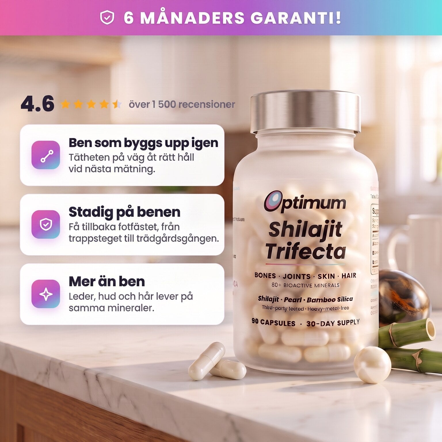 Optimum Shilajit Trifecta, 6 månaders garanti, betyg 4,6 av över 1500 kvinnor