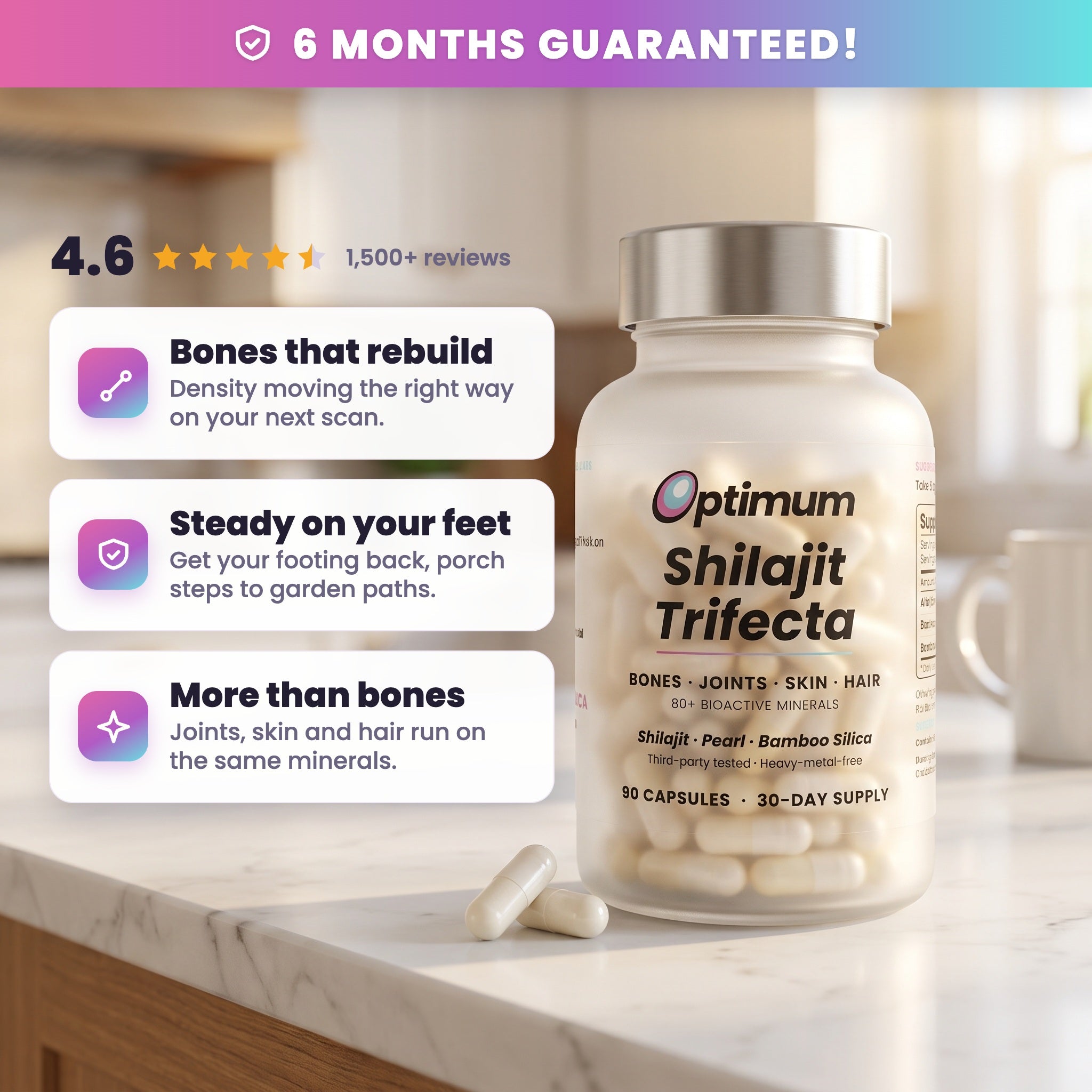 Optimum Shilajit Trifecta, 6 months guaranteed, rated 4.6 by 1,500 plus women