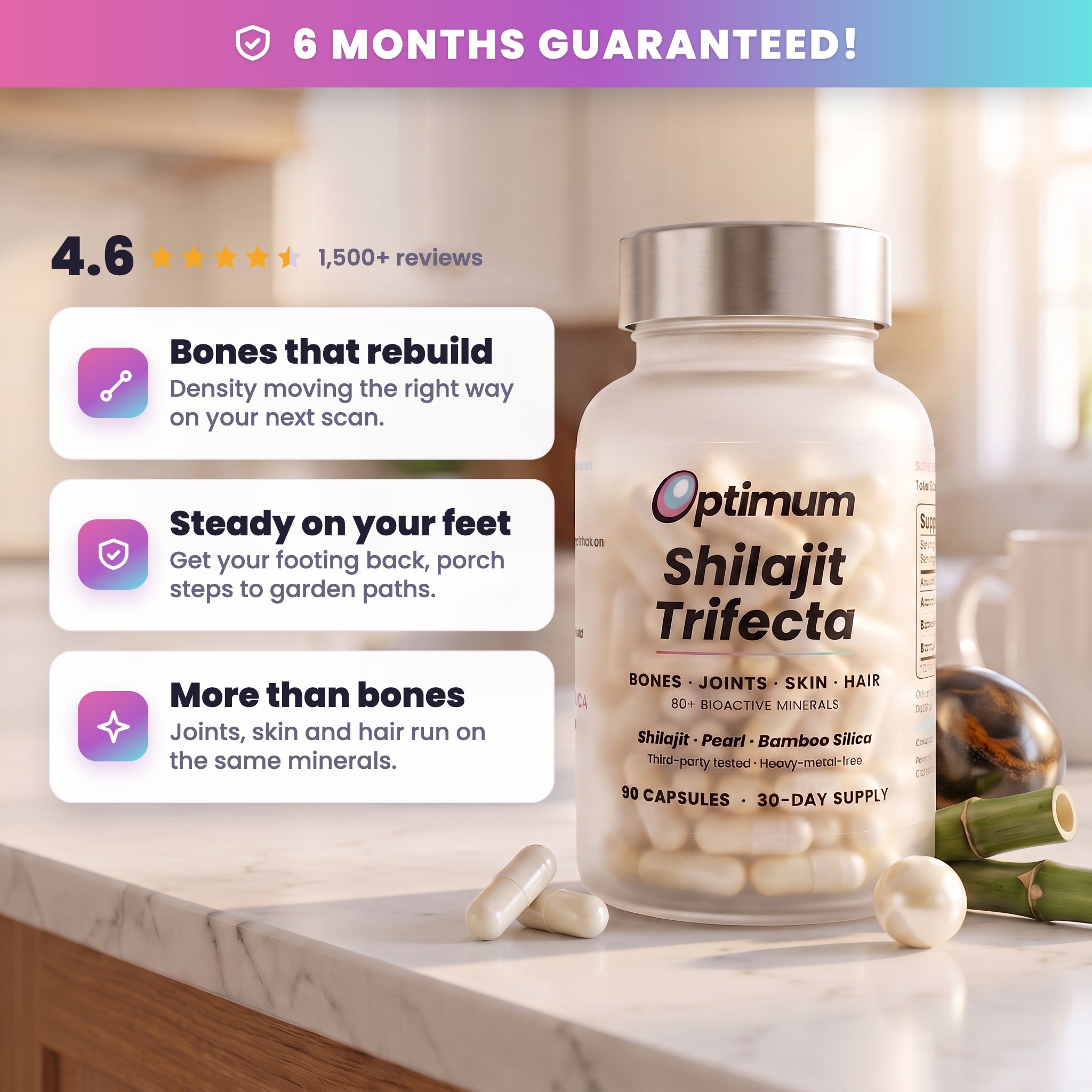 Optimum Shilajit Trifecta, 6 months guaranteed, rated 4.6 by 1,500 plus women