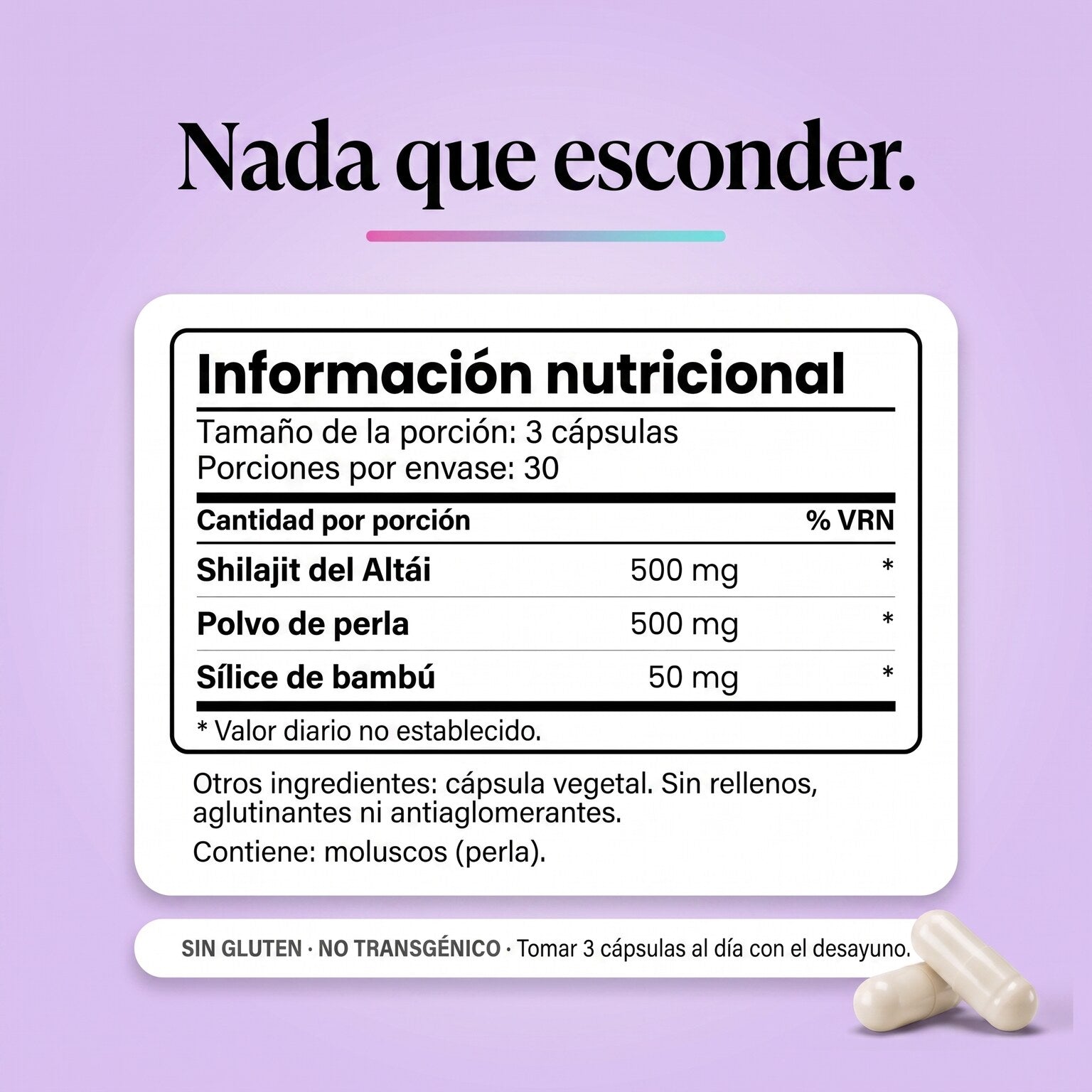 Tabla de información nutricional del Bone Restore Trifecta