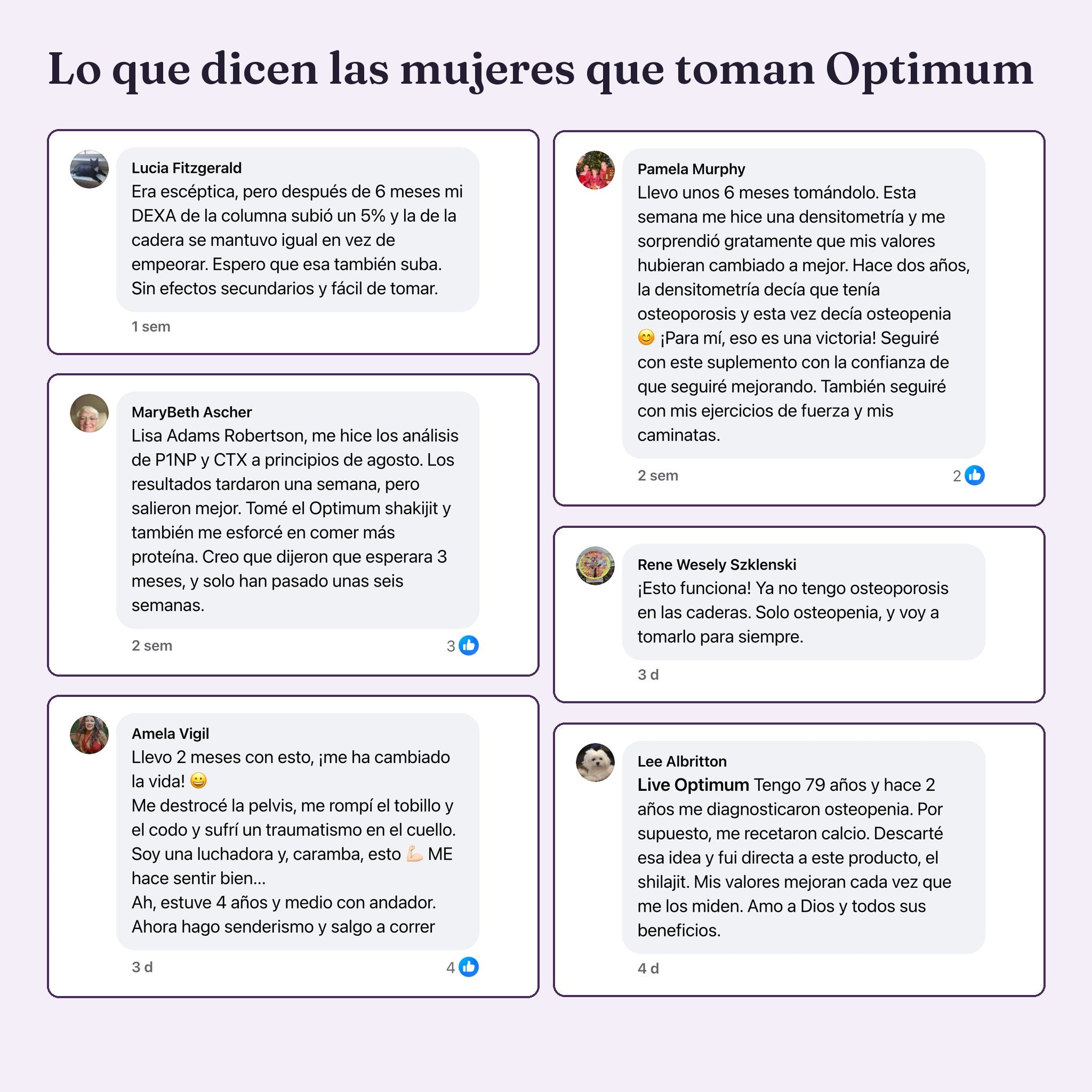 Comentarios reales de Facebook de mujeres que toman Optimum
