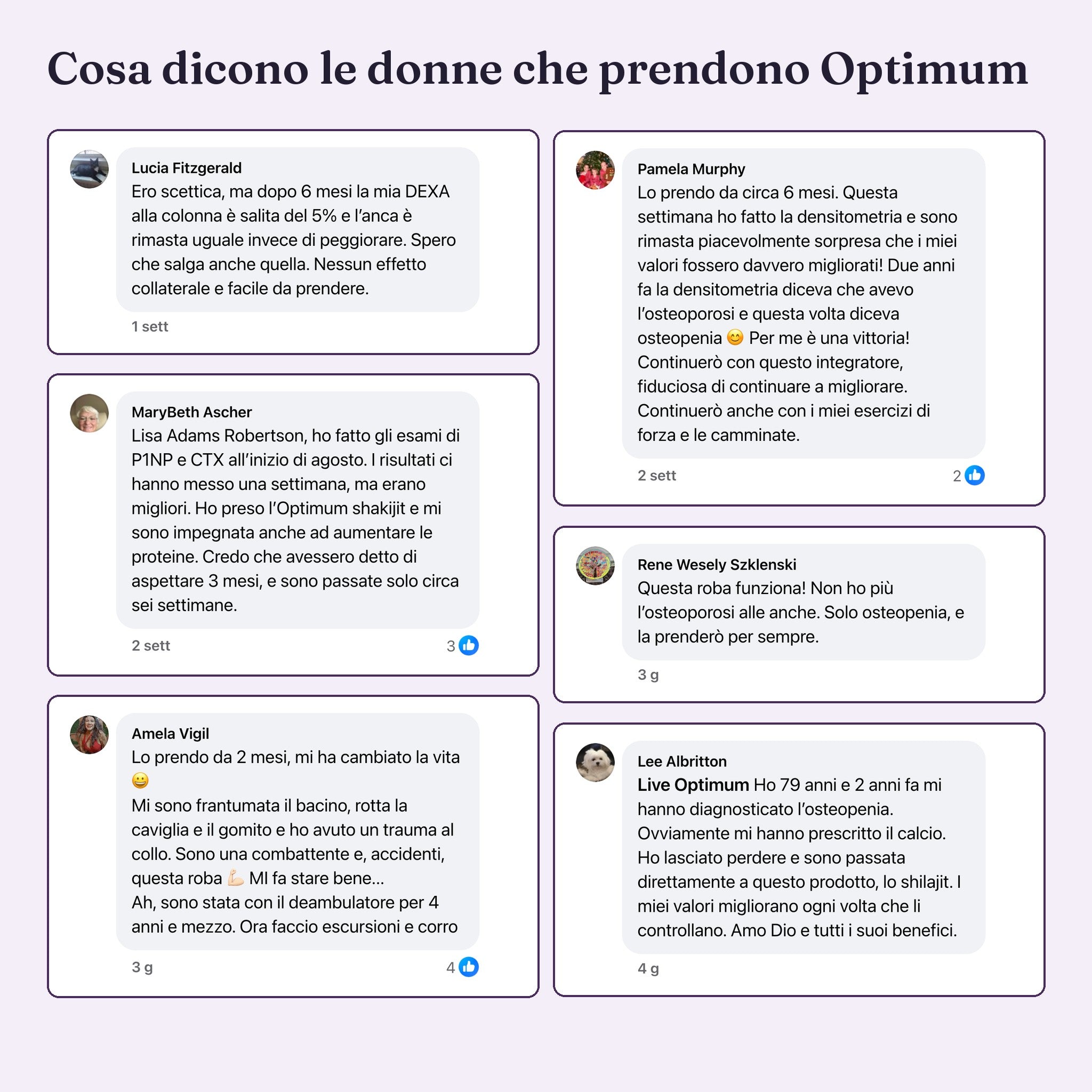 Commenti reali su Facebook di donne che prendono Optimum