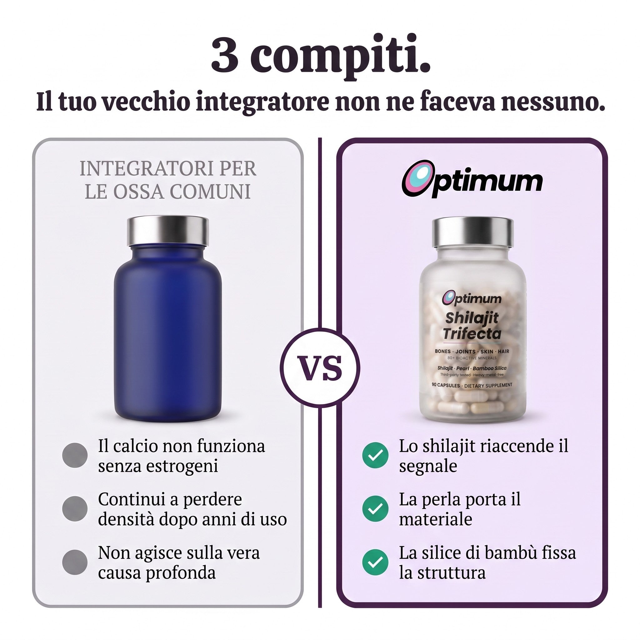 Integratori per le ossa comuni a confronto con Optimum Shilajit Trifecta