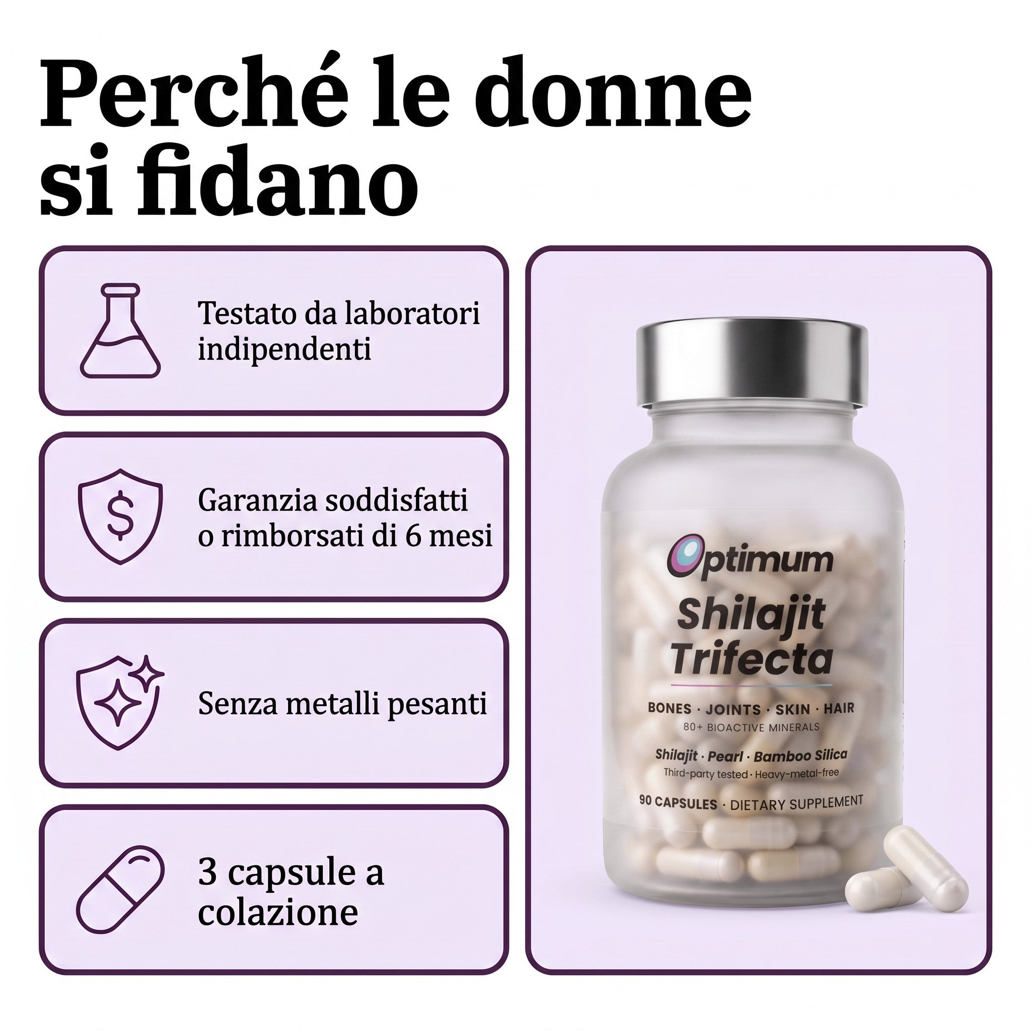 Perché le donne si fidano, testato da laboratori indipendenti, garanzia di 6 mesi, senza metalli pesanti