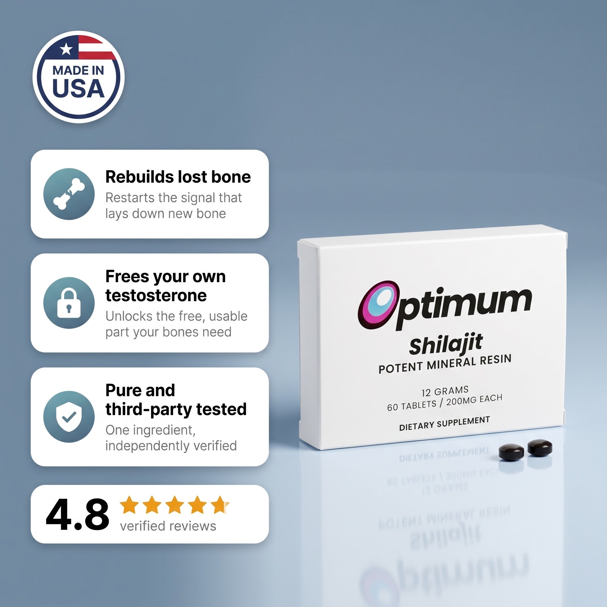 Optimum Shilajit Bone Restore for Men, key benefits and rating