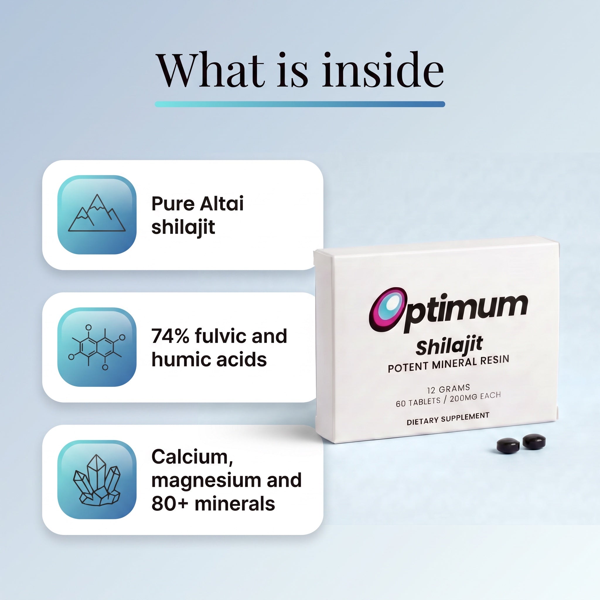 What is inside, pure Altai shilajit and 80+ trace minerals