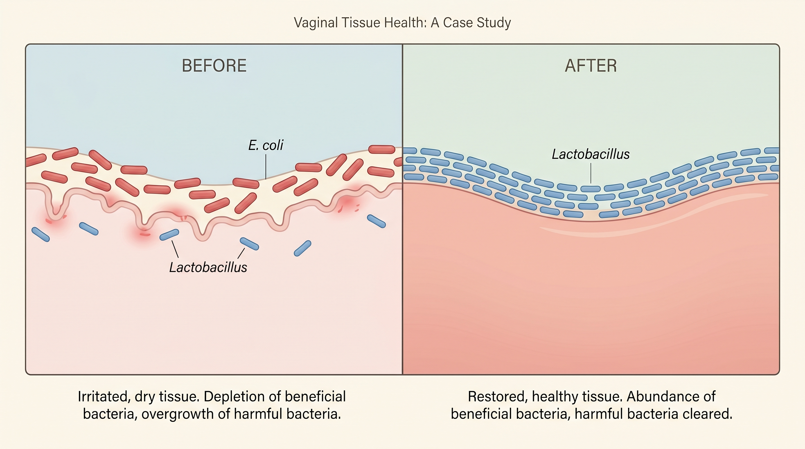 Vaginal tissue before and after: E. coli overgrowth versus restored Lactobacillus